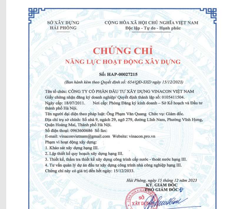 Chứng chỉ 2023 · Hải Phòng — HAP-00027215