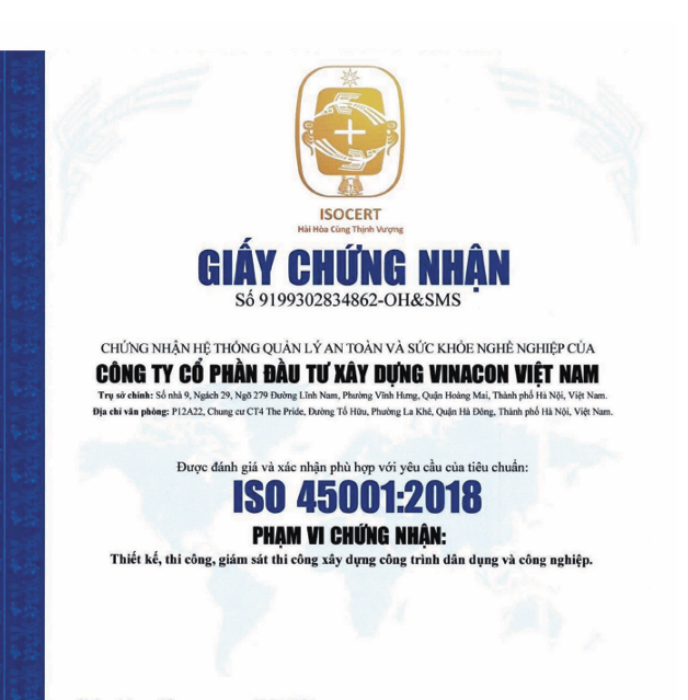 Chứng chỉ ISO 45001:2018 — An toàn & sức khỏe nghề nghiệp