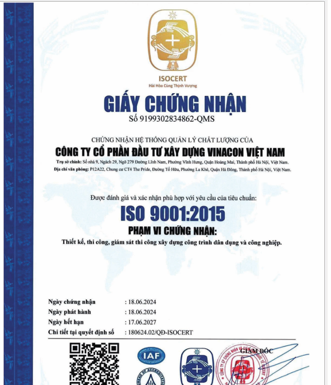 Chứng chỉ ISO 9001:2015 — Hệ thống quản lý chất lượng