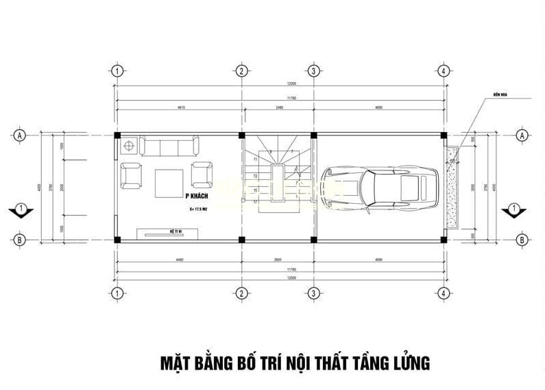 Thiết kế nhà ống 3 tầng 1 tum 4x12m tại Hà Nội