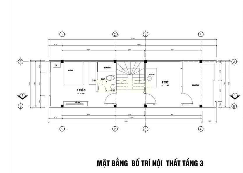 Thiết kế nhà ống 3 tầng 1 tum 4x12m tại Hà Nội