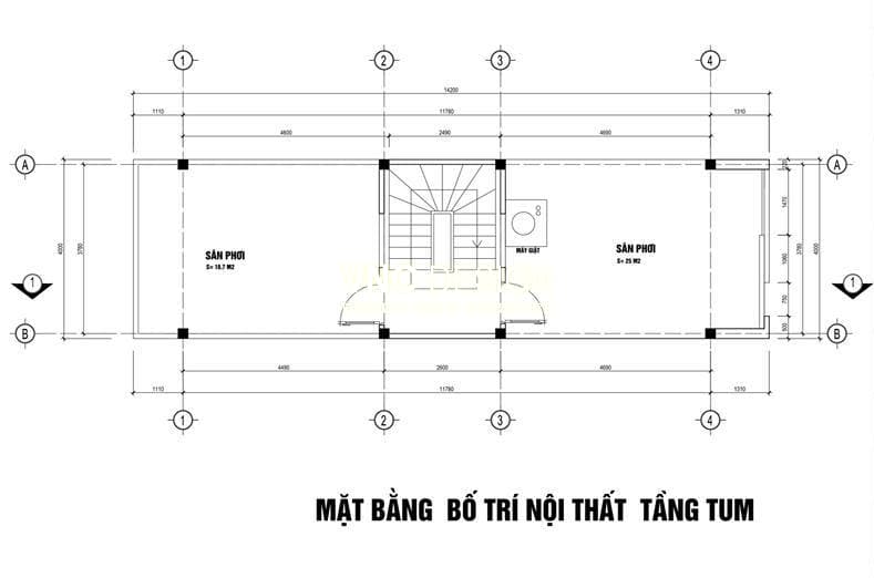 Thiết kế nhà ống 3 tầng 1 tum 4x12m tại Hà Nội