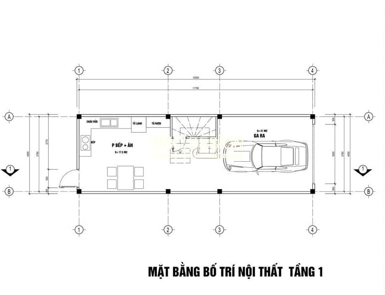 Thiết kế nhà ống 3 tầng 1 tum 4x12m tại Hà Nội