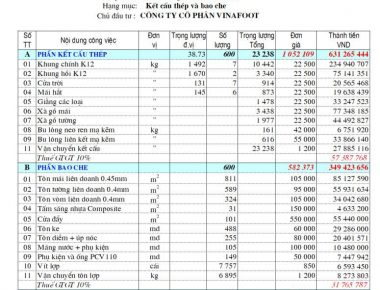 Dự toán nhà xưởng kết cấu thép