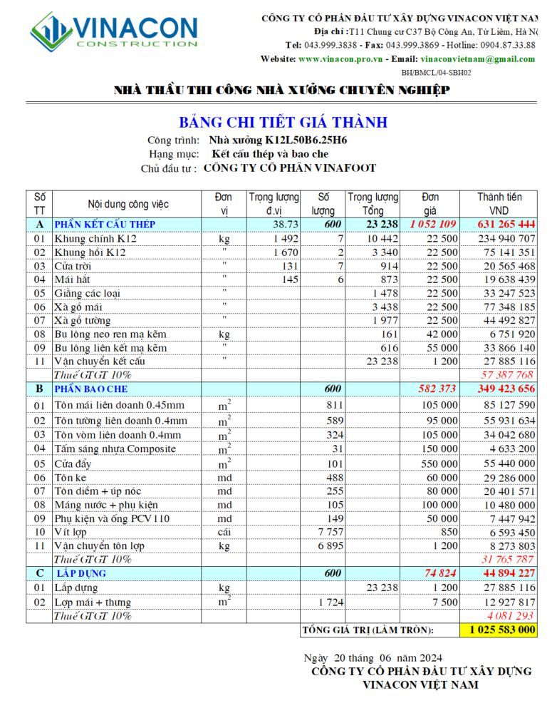 Dự toán nhà xưởng kết cấu thép
