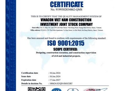 VINACON đón nhận chứng chỉ ISO 9001:2015, ISO 14001:2015 VÀ ISO 45001:2018