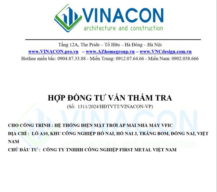 VINACON trúng thầu dự án hệ thống điện mặt trời áp mái