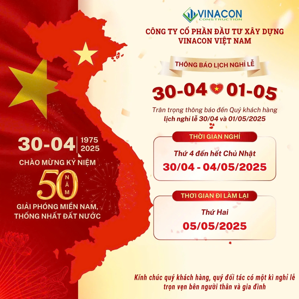 THÔNG BÁO NGHỈ LỄ 30/4 VÀ 1/5 NĂM 2025