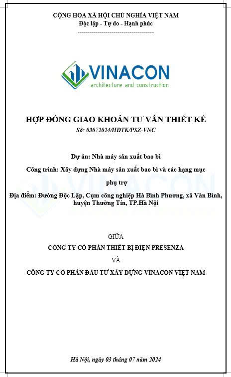 NHÀ XƯỞNG VINACON KÝ KẾT HỢP ĐỒNG GIAO KHOÁN TƯ VẤN THIẾT KẾ DỰ ÁN TẠI THƯỜNG TÍN – HÀ NỘI