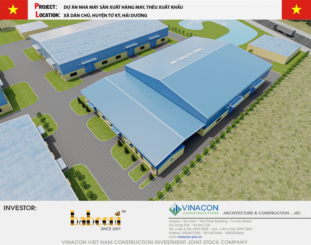 NHÀ XƯỞNG NHÀ MÁY SẢN XUẤT HÀNG MAY, THÊU XUẤT KHẨU CỦA CÔNG TY TNHH BABEENI VIỆT NAM