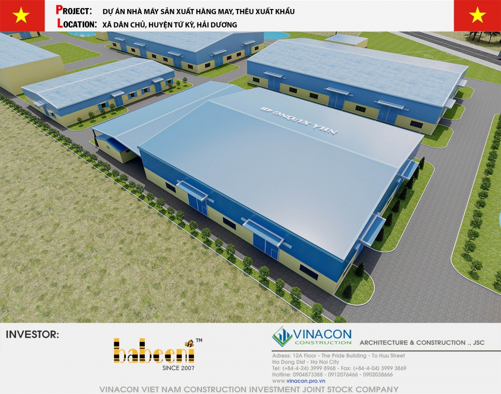 NHÀ XƯỞNG NHÀ MÁY SẢN XUẤT HÀNG MAY, THÊU XUẤT KHẨU CỦA CÔNG TY TNHH BABEENI VIỆT NAM