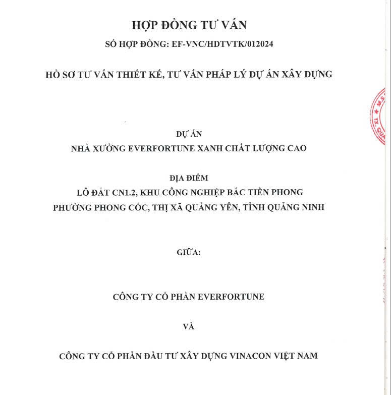 NHÀ XƯỞNG VINACON KÝ KẾT HỢP ĐỒNG TƯ VẤN THIẾT KẾ & TƯ VẤN PHÁP LÝ DỰ ÁN DIỆN TÍCH 63,700 m2 TẠI QUẢNG NINH