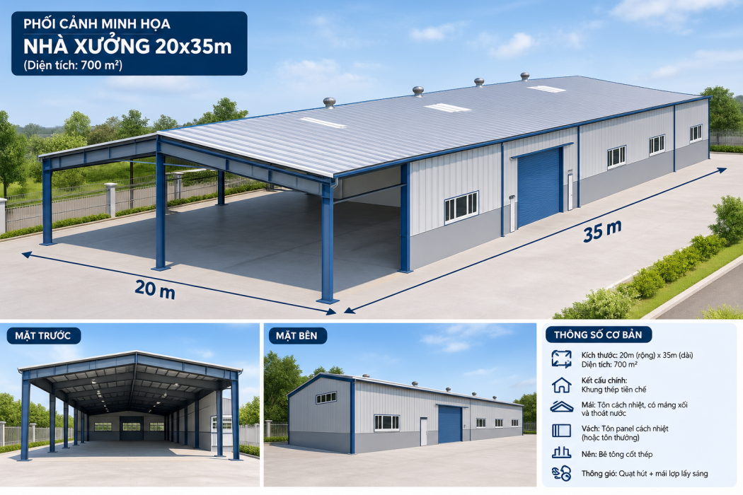 Mẫu 10 – Bản vẽ nhà xưởng 20x35m