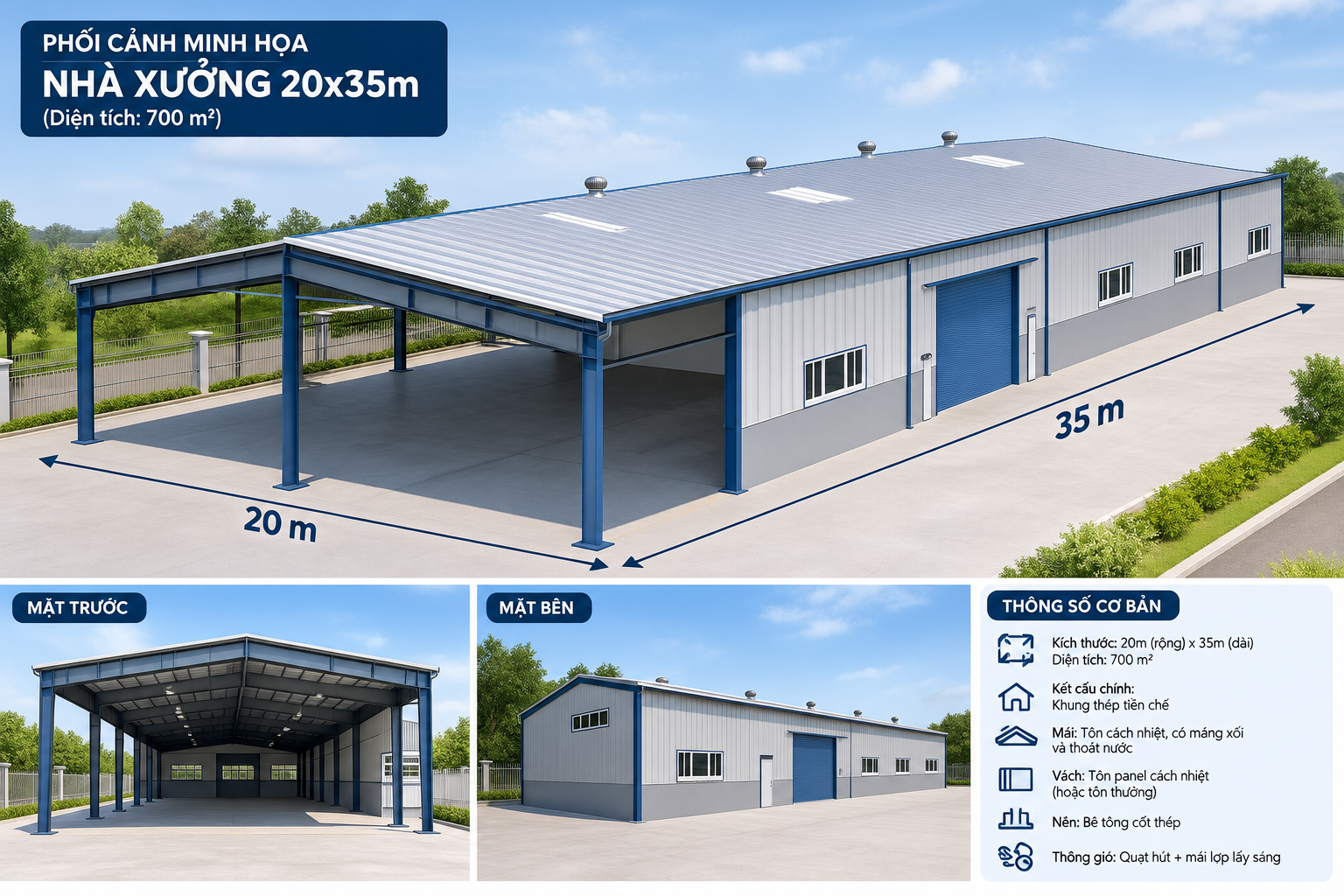 Bản vẽ nhà xưởng 20x35m