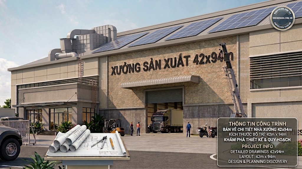 Bản vẽ nhà xưởng 42x94m