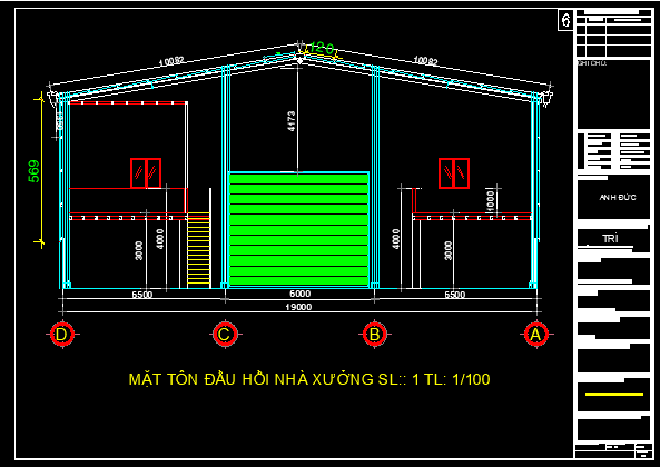 Bản vẽ nhà xưởng 19x42m