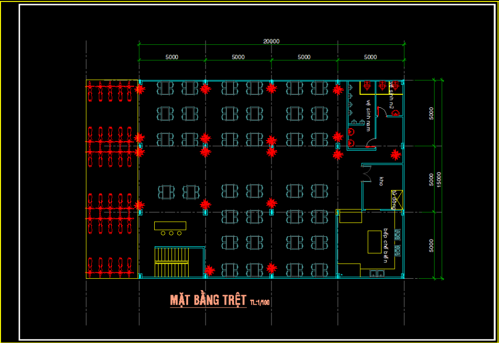 Bản vẽ nhà hàng 15x20m khung thép tiền chế – Kiến trúc, kết cấu file CAD – ảnh xem trước 1