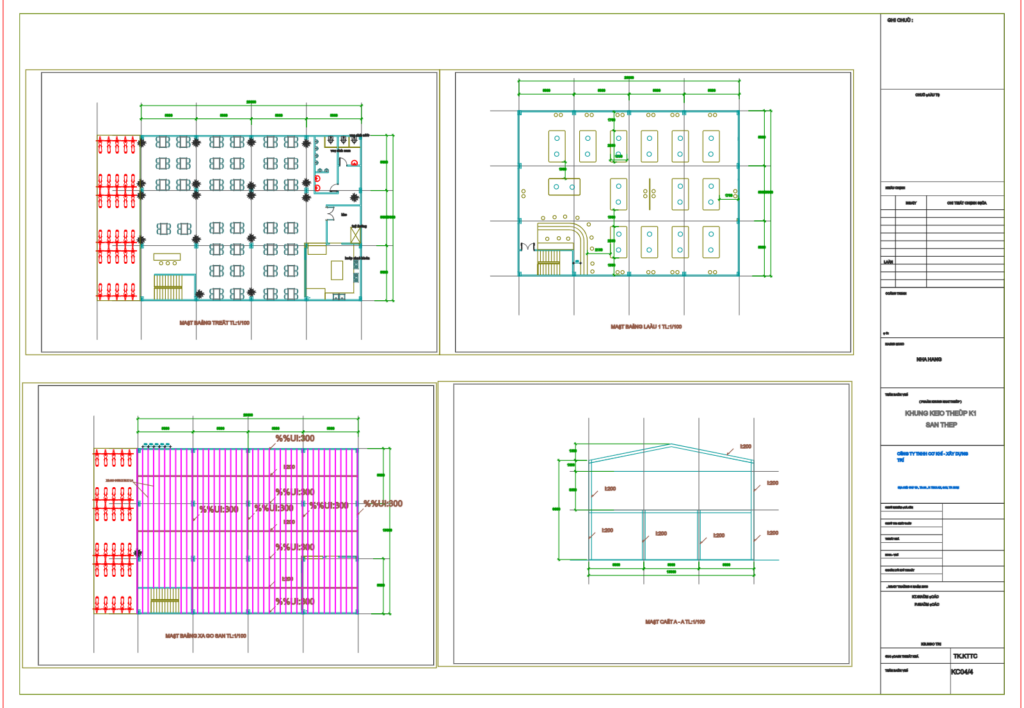Bản vẽ nhà hàng 15x20m khung thép tiền chế – Kiến trúc, kết cấu file CAD – ảnh xem trước 2