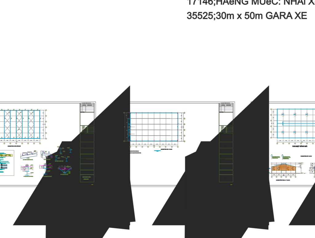 Bản vẽ nhà xưởng 1 tầng khung thép 30x50m – Kiến trúc, kết cấu file CAD – ảnh xem trước 4