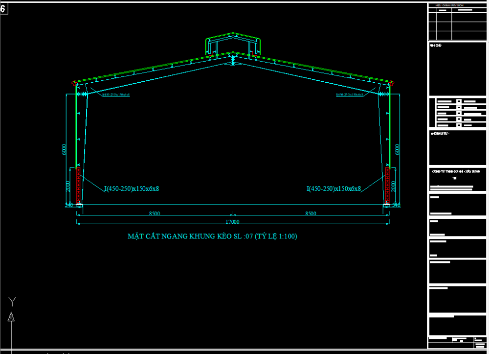 Bản vẽ nhà xưởng 17x40m khung thép tiền chế – Kiến trúc, kết cấu file CAD – ảnh xem trước 1