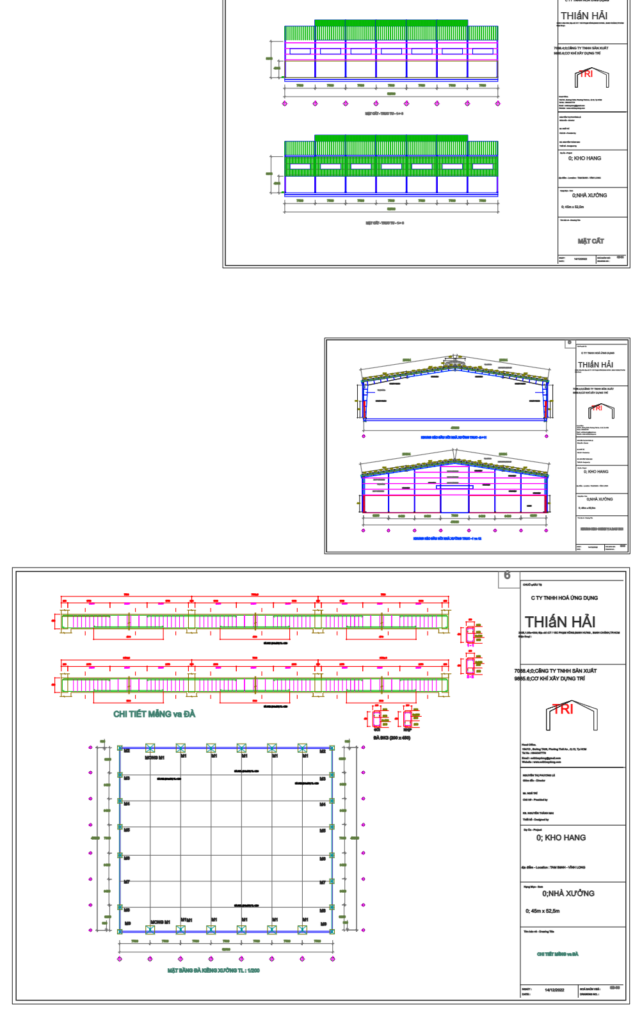 Bản vẽ nhà xưởng 45x52.5m khung thép tiền chế – Kiến trúc, kết cấu file CAD PDF – ảnh xem trước 5