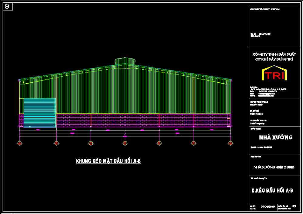 Bản vẽ nhà xưởng có cẩu trục 40x80m 1 tầng – Kiến trúc, kết cấu file CAD – ảnh xem trước 1