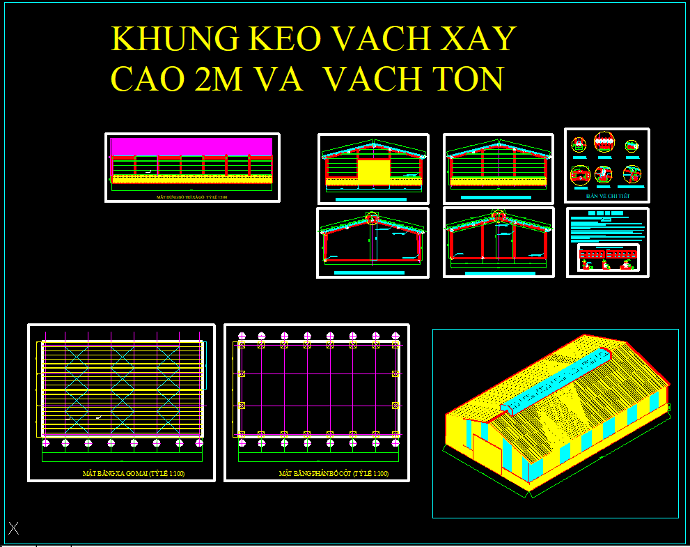 Bản vẽ nhà xưởng hoàn thiện cột kèo zamil xây tường cao 2m 25x42m – Kiến trúc – ảnh xem trước 1