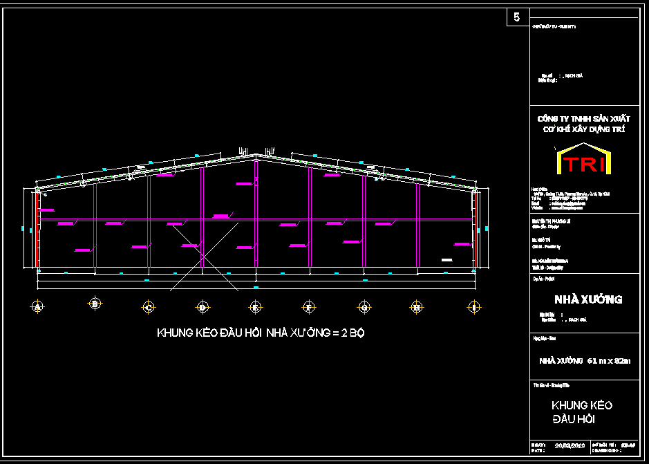 Bản vẽ nhà xưởng khung thép 1 tầng 61x82m – Kiến trúc, kết cấu file CAD – ảnh xem trước 1