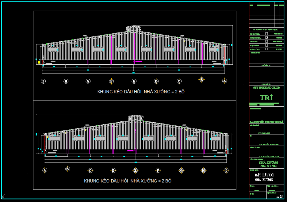 Bản vẽ nhà xưởng khung thép mái tôn 60x150m hoàn thiện lắp dựng – Kiến trúc – ảnh xem trước 1