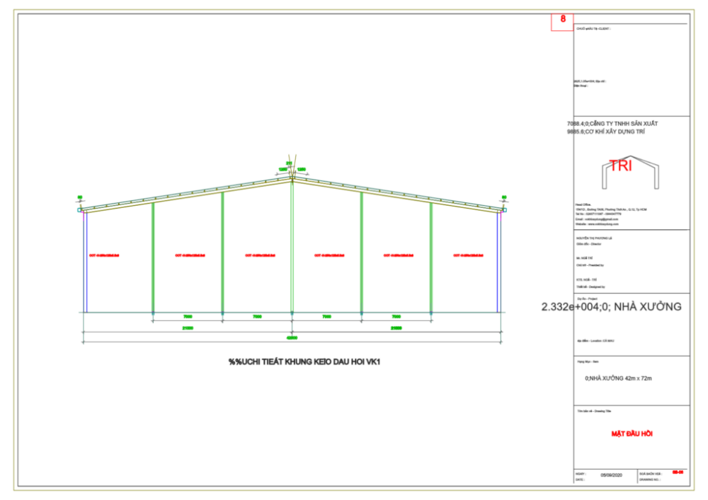 Bản vẽ nhà xưởng thép tiền chế 1 tầng 42x72m – Kiến trúc, kết cấu file CAD – ảnh xem trước 3