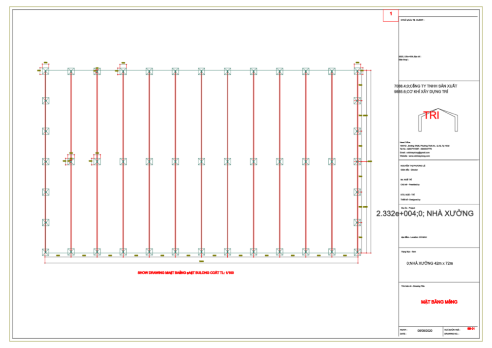 Bản vẽ nhà xưởng thép tiền chế 1 tầng 42x72m – Kiến trúc, kết cấu file CAD – ảnh xem trước 5