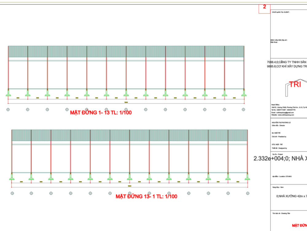 Bản vẽ nhà xưởng thép tiền chế 1 tầng 42x72m – Kiến trúc, kết cấu file CAD – ảnh xem trước 6