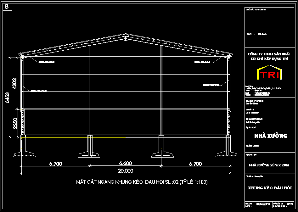 Bản vẽ nhà xưởng thép tiền chế 10x24m – Kiến trúc, kết cấu file CAD – ảnh xem trước 1