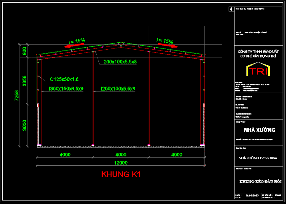 Bản vẽ nhà xưởng thép tiền chế 12x80m – Kiến trúc, kết cấu file CAD – ảnh xem trước 1