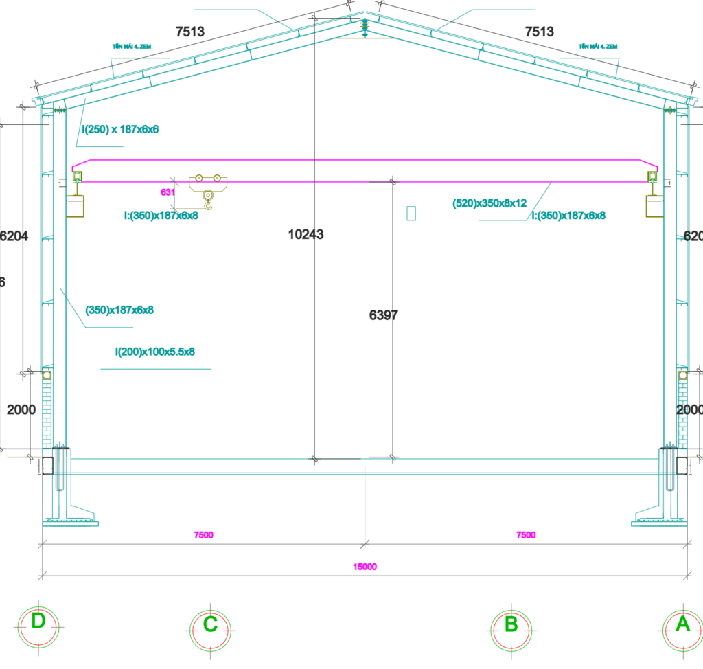 Bản vẽ nhà xưởng thép tiền chế 15x30m phần khung thép – Kiến trúc – ảnh xem trước 3