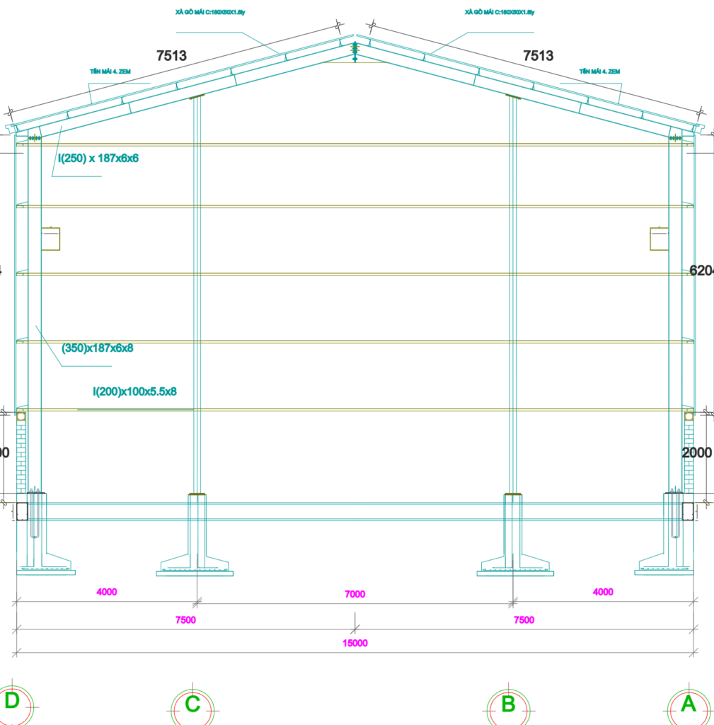 Bản vẽ nhà xưởng thép tiền chế 15x30m phần khung thép – Kiến trúc – ảnh xem trước 5