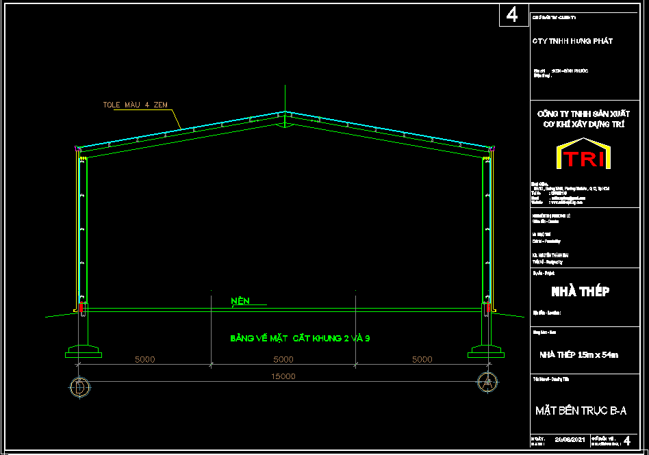 Bản vẽ nhà xưởng thép tiền chế 15x54m – Kiến trúc, kết cấu file CAD – ảnh xem trước 1
