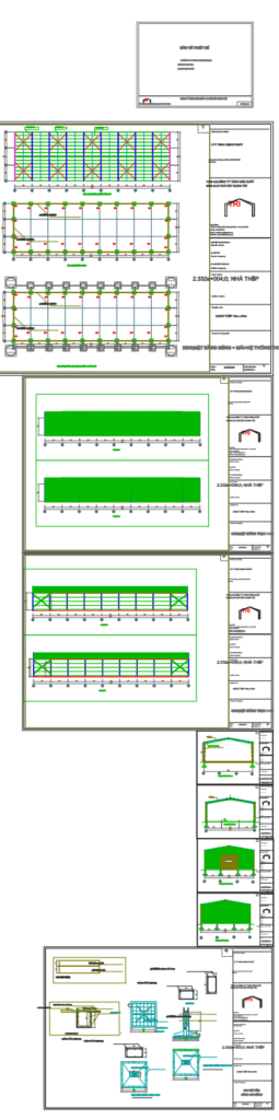 Bản vẽ nhà xưởng thép tiền chế 15x54m – Kiến trúc, kết cấu file CAD – ảnh xem trước 2
