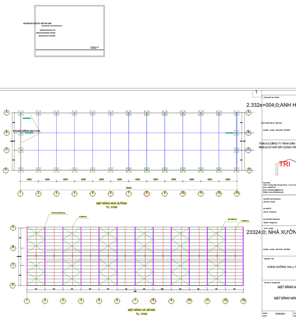 Bản vẽ nhà xưởng thép tiền chế 15x75m hoàn thiện – Kiến trúc, kết cấu file CAD – ảnh xem trước 3