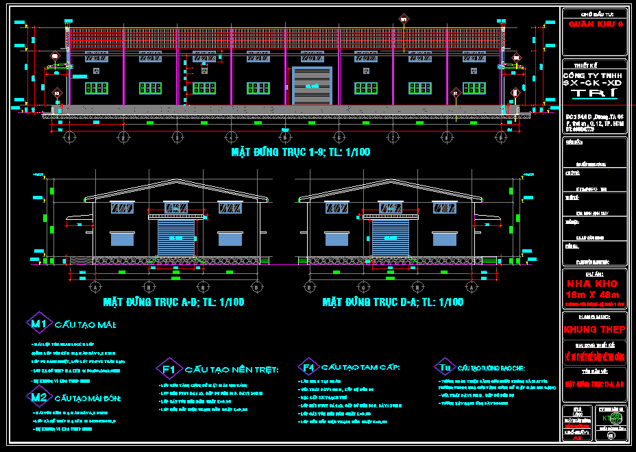 Bản vẽ nhà xưởng thép tiền chế 18x48m – Kiến trúc, kết cấu file CAD – ảnh xem trước 1