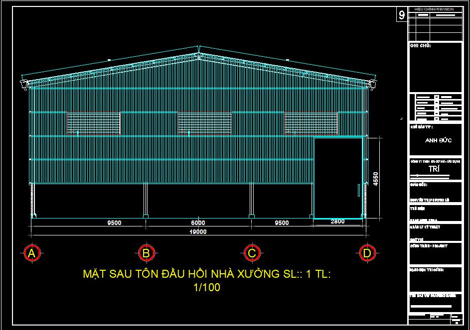 Bản vẽ nhà xưởng thép tiền chế 19x42m – Kiến trúc, kết cấu file CAD – ảnh xem trước 1