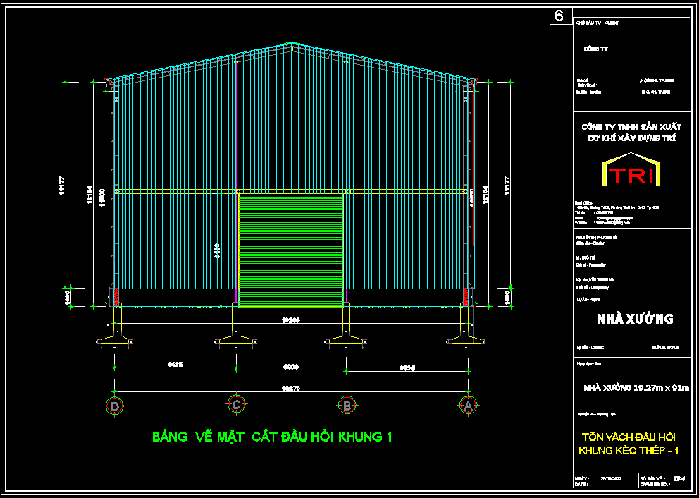 Bản vẽ nhà xưởng thép tiền chế 19x91m cao 12m – Kiến trúc, kết cấu file CAD – ảnh xem trước 1