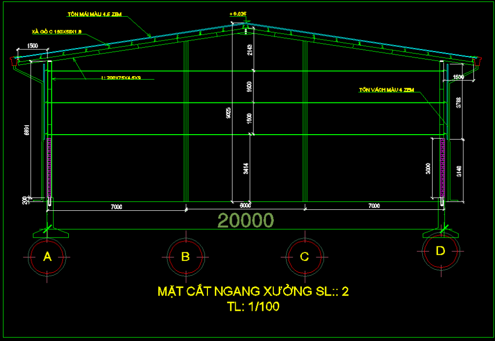 Bản vẽ nhà xưởng thép tiền chế 20x48m – Kiến trúc, kết cấu file CAD – ảnh xem trước 1