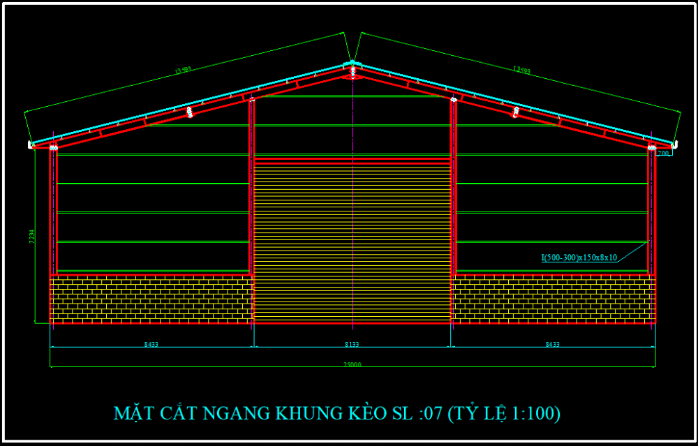 Bản vẽ nhà xưởng thép tiền chế 25x100m – Kiến trúc, kết cấu file CAD – ảnh xem trước 1