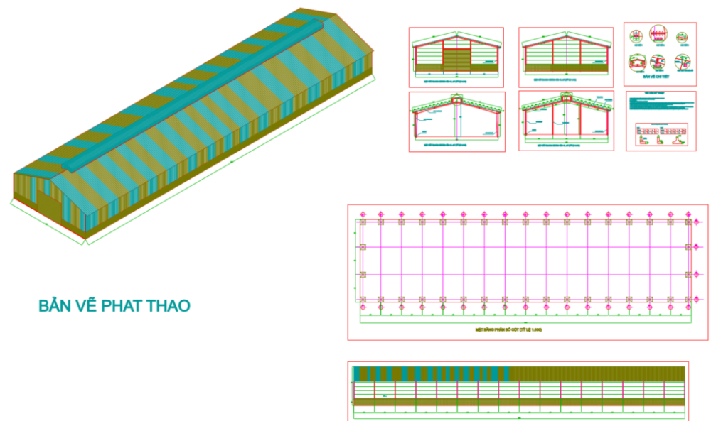 Bản vẽ nhà xưởng thép tiền chế 25x100m – Kiến trúc, kết cấu file CAD – ảnh xem trước 2