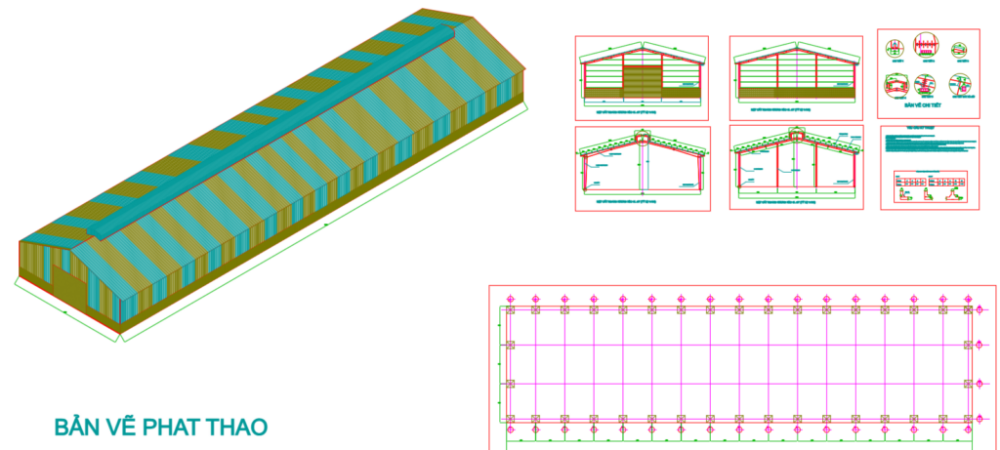 Bản vẽ nhà xưởng thép tiền chế 25x100m – Kiến trúc, kết cấu file CAD – ảnh xem trước 3