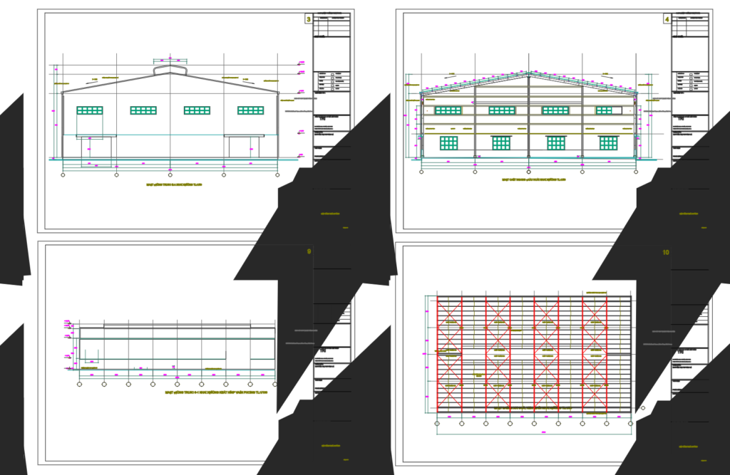 Bản vẽ nhà xưởng thép tiền chế 26x47m – Kiến trúc, kết cấu file CAD – ảnh xem trước 4