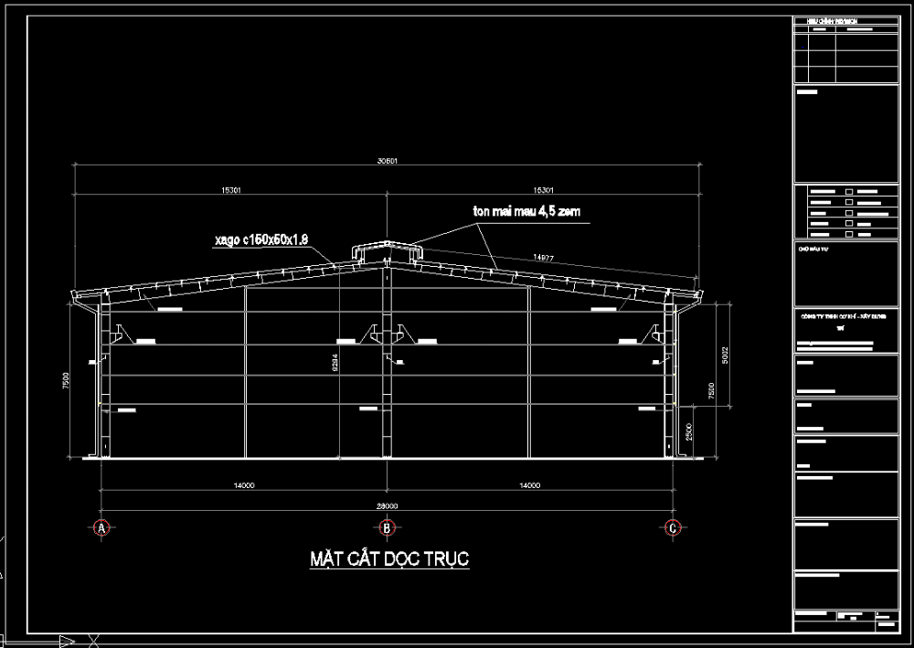 Bản vẽ nhà xưởng thép tiền chế 28x30m – Kiến trúc, kết cấu file CAD – ảnh xem trước 1