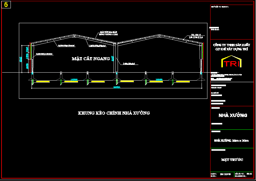 Bản vẽ nhà xưởng thép tiền chế 30x38m – Kiến trúc, kết cấu file CAD – ảnh xem trước 1