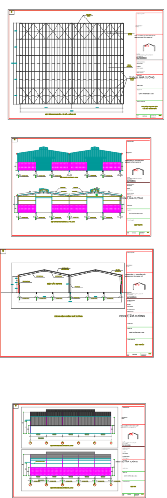 Bản vẽ nhà xưởng thép tiền chế 30x38m – Kiến trúc, kết cấu file CAD – ảnh xem trước 2